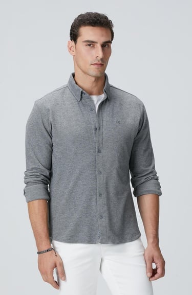  Network Erkek Gri Flanel Görünümlü Örme Gömlek
