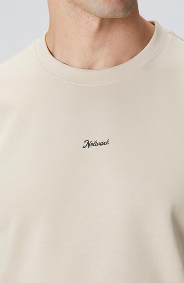  Network Erkek Bej  Baskılı Sweatshirt