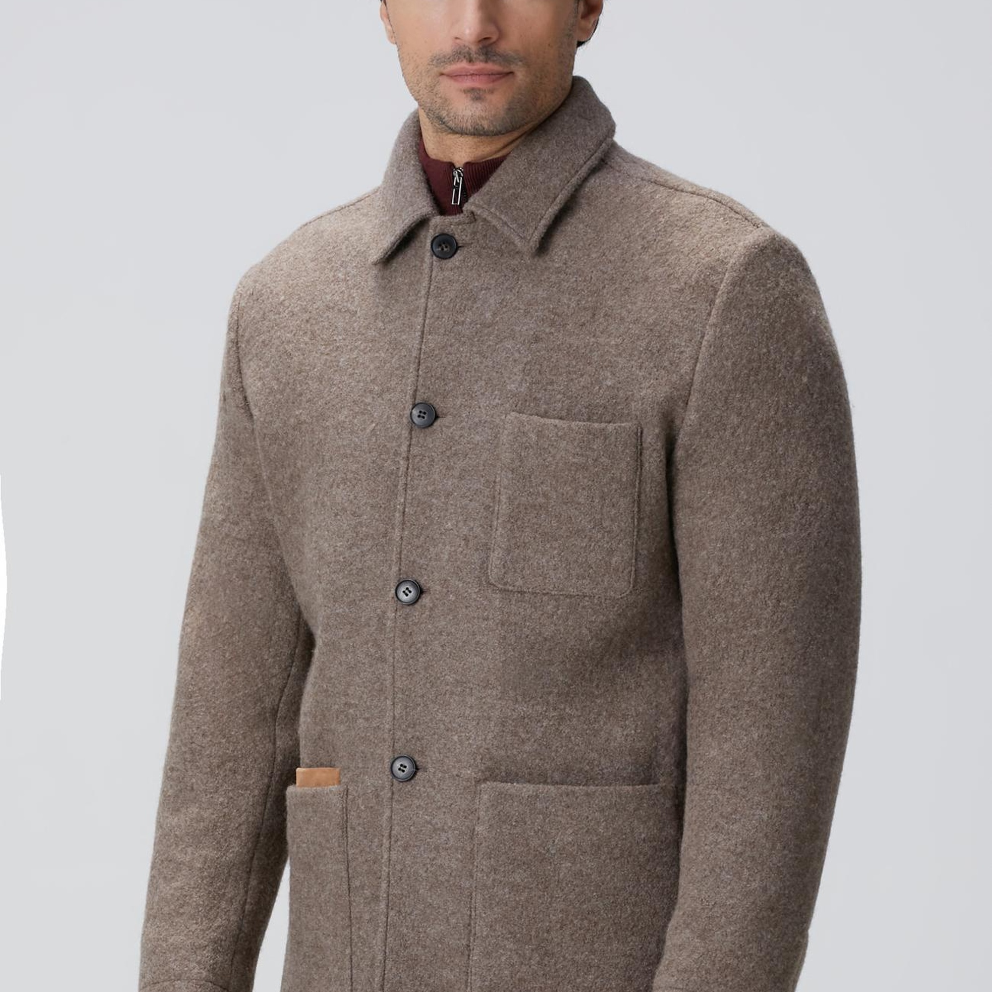 Network Erkek Bej Melanj Örme Yün Ceket