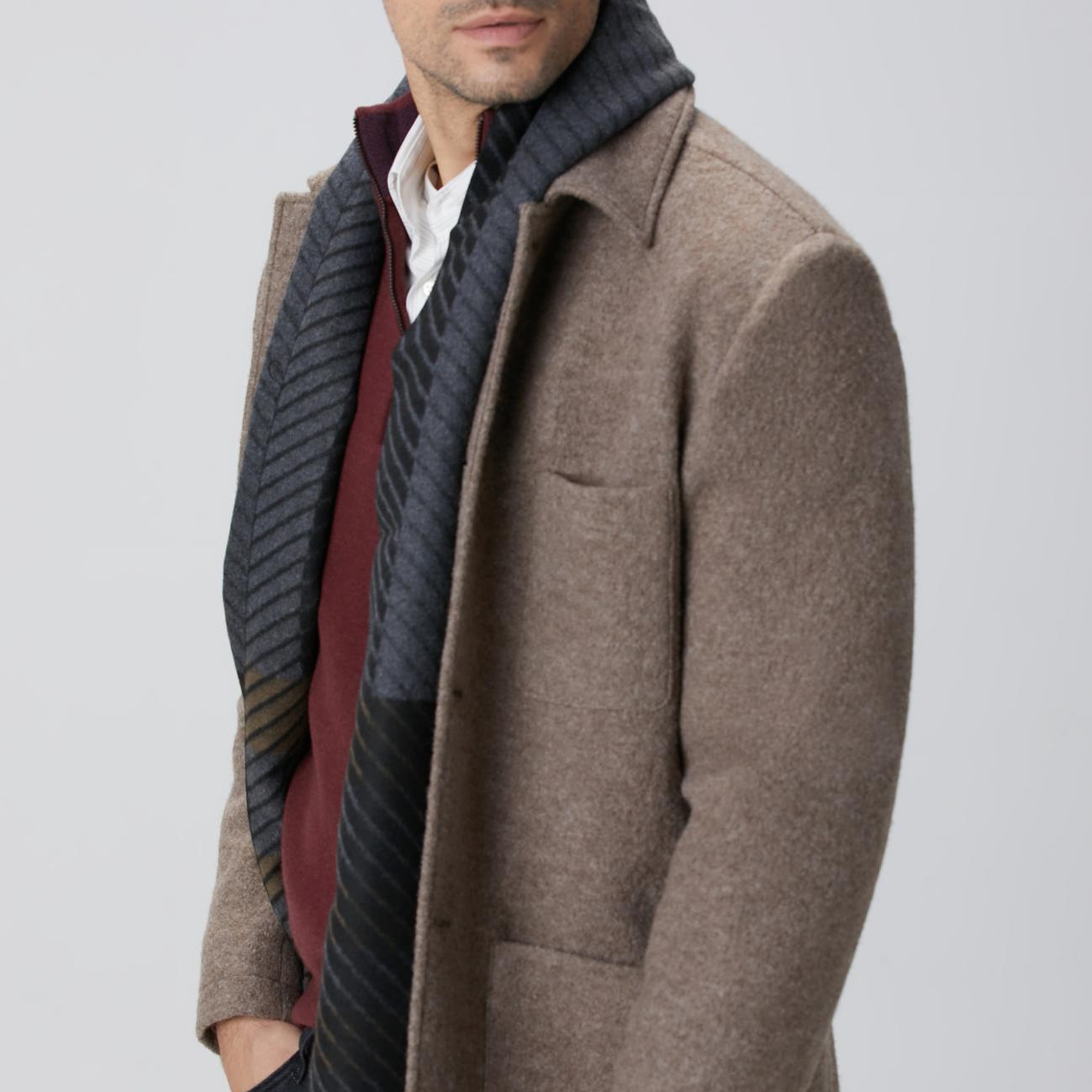 Network Erkek Bej Melanj Örme Yün Ceket