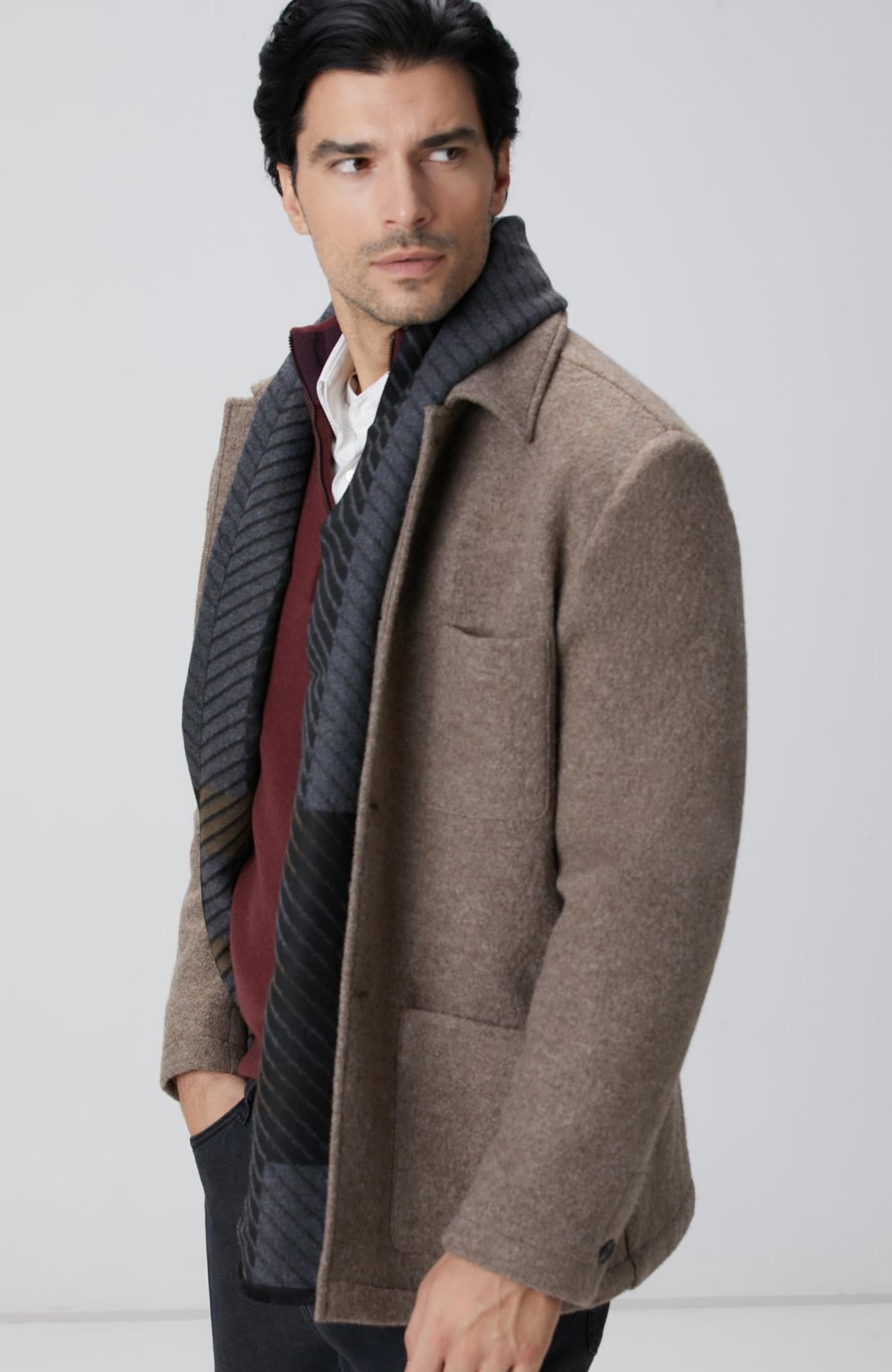  Network Erkek Bej Melanj Örme Yün Ceket