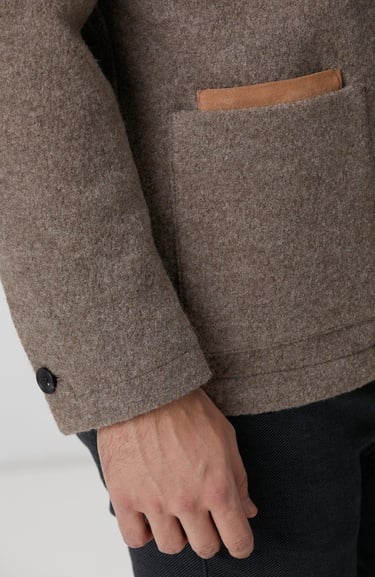  Network Erkek Bej Melanj Örme Yün Ceket