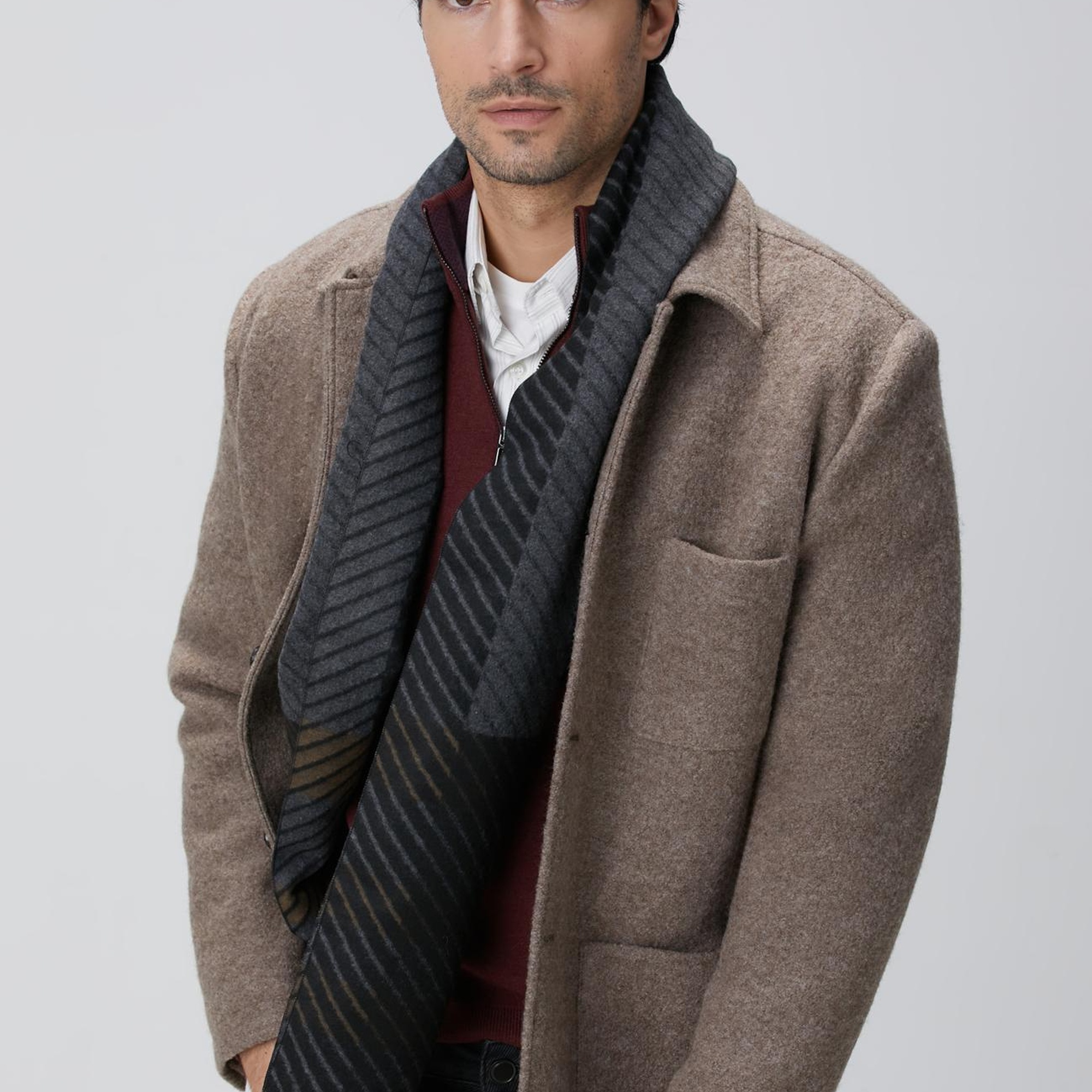 Network Erkek Bej Melanj Örme Yün Ceket