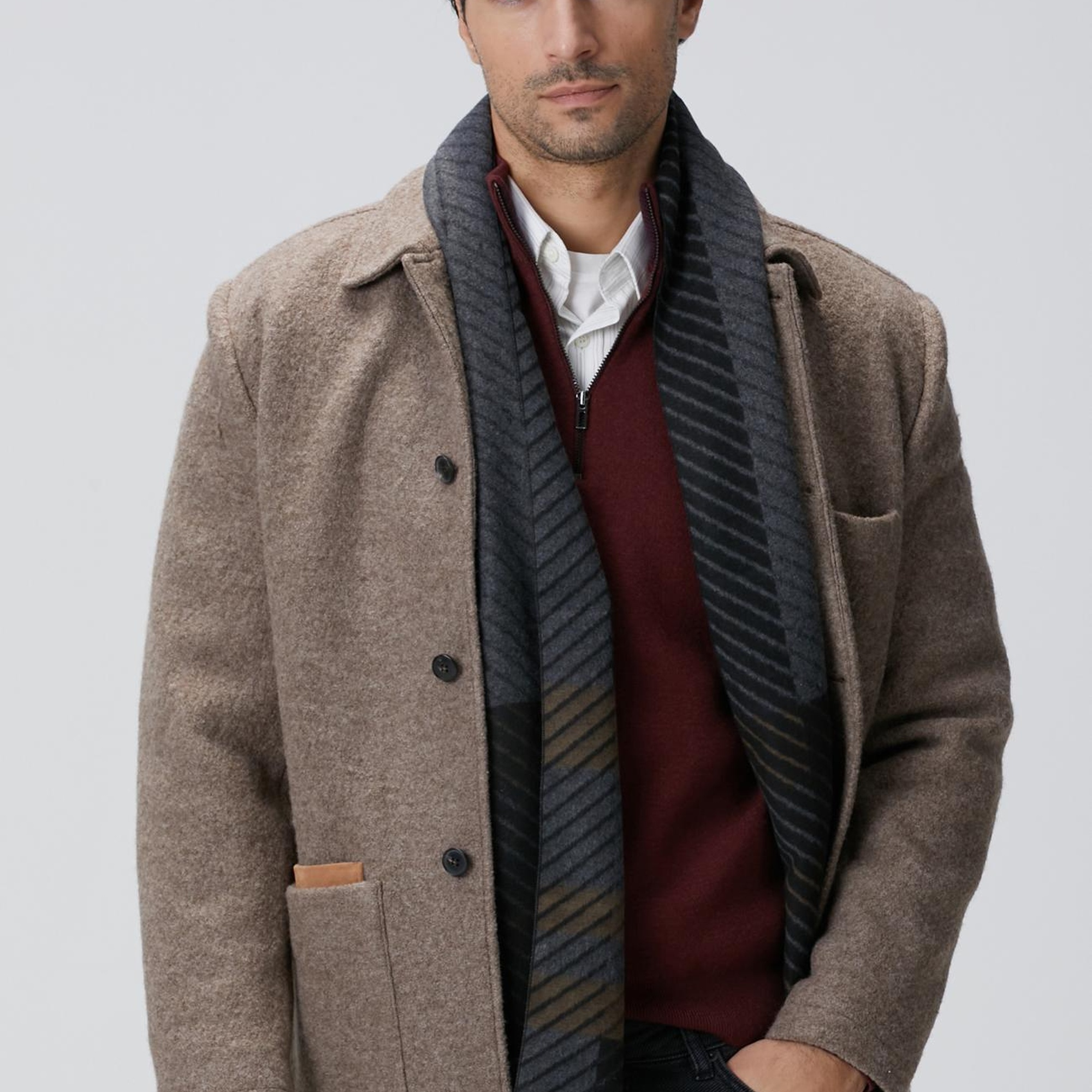 Network Erkek Bej Melanj Örme Yün Ceket