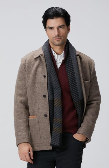  Network Erkek Bej Melanj Örme Yün Ceket