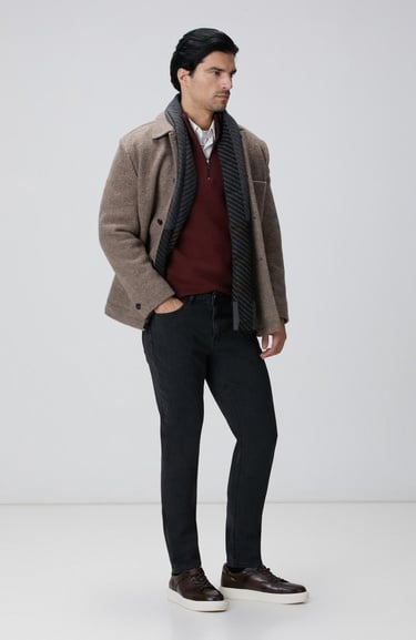  Network Erkek Bej Melanj Örme Yün Ceket