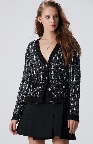  Network Kadın Siyah Beyaz Yün Karışımlı Hırka