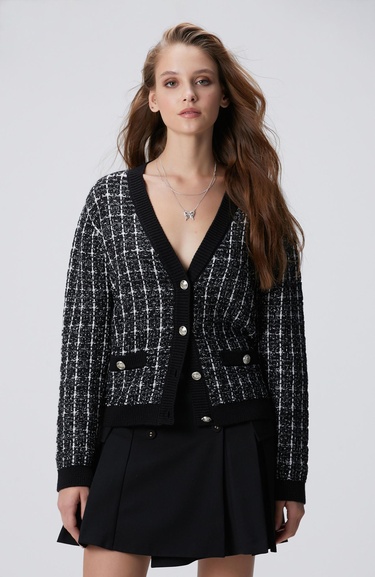  Network Kadın Siyah Beyaz Yün Karışımlı Hırka