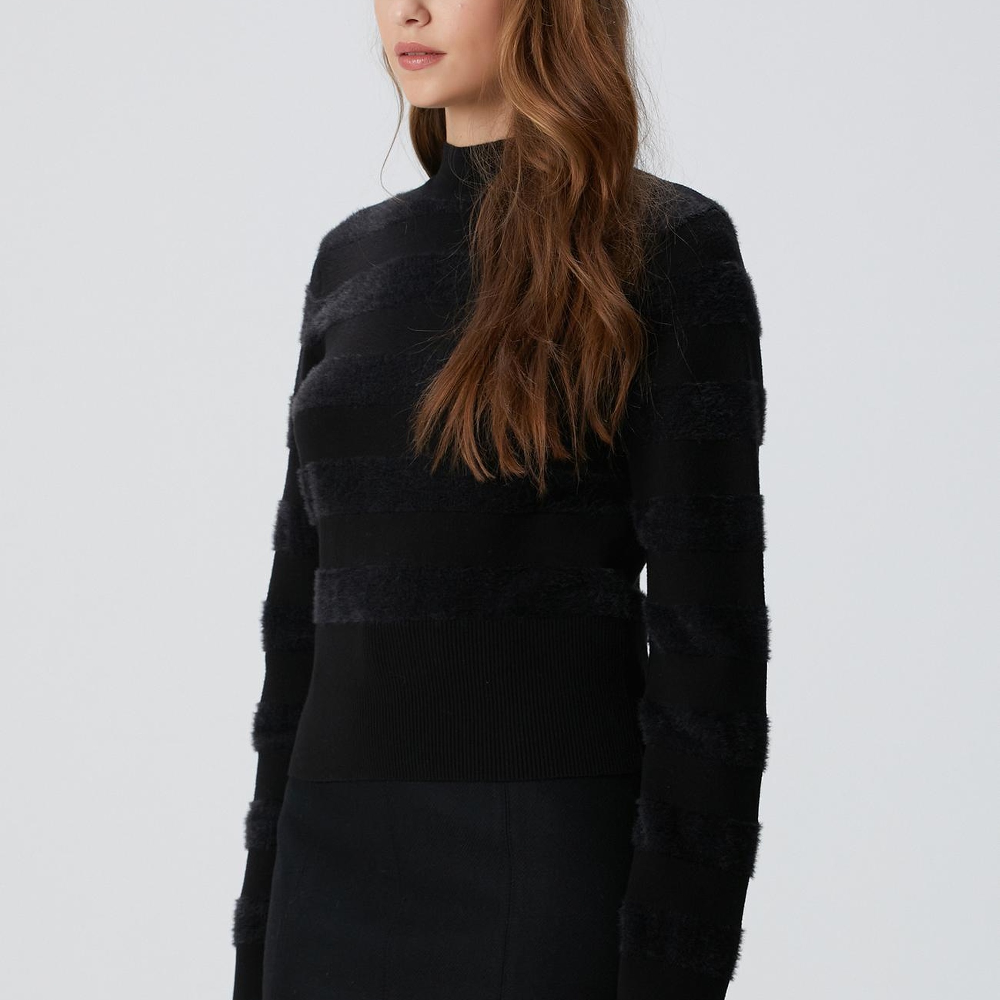 Network Kadın Siyah Çizgili Triko Kazak