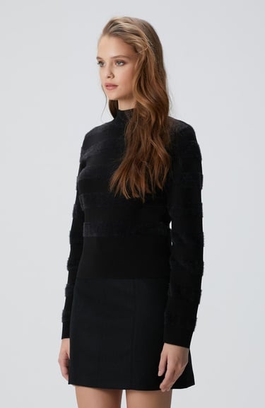  Network Kadın Siyah Çizgili Triko Kazak