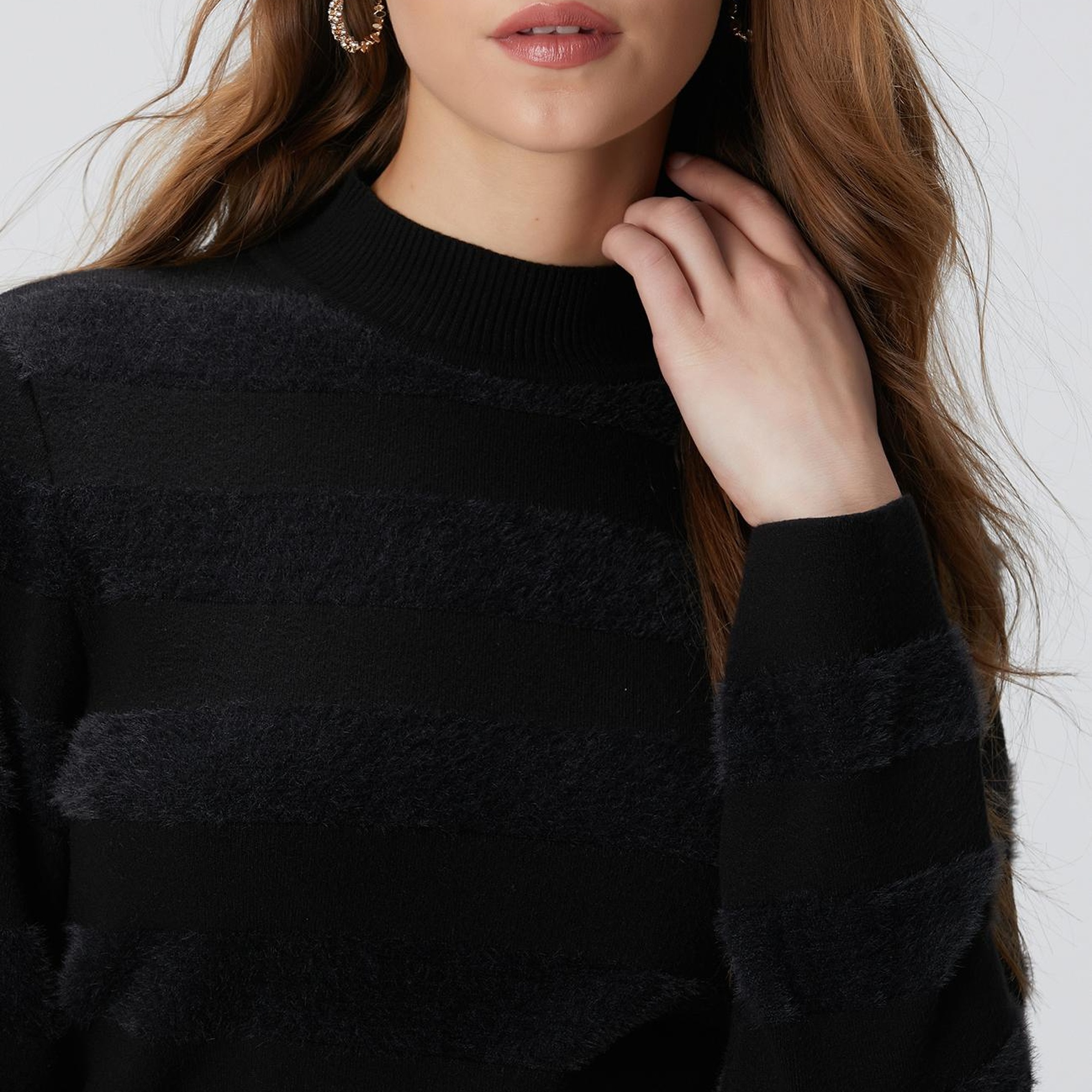 Network Kadın Siyah Çizgili Triko Kazak