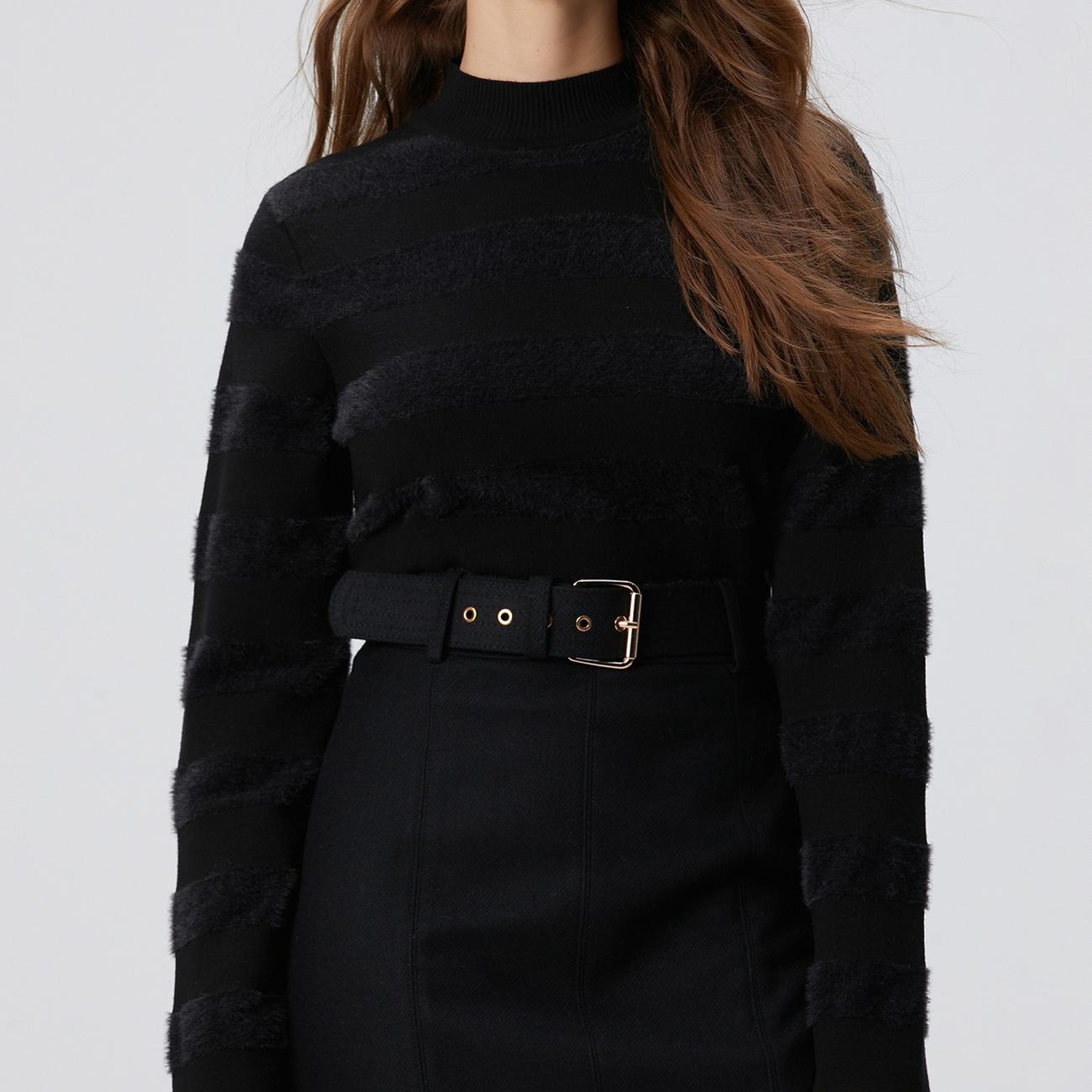 Network Kadın Siyah Çizgili Triko Kazak