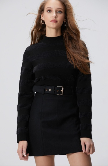  Network Kadın Siyah Çizgili Triko Kazak