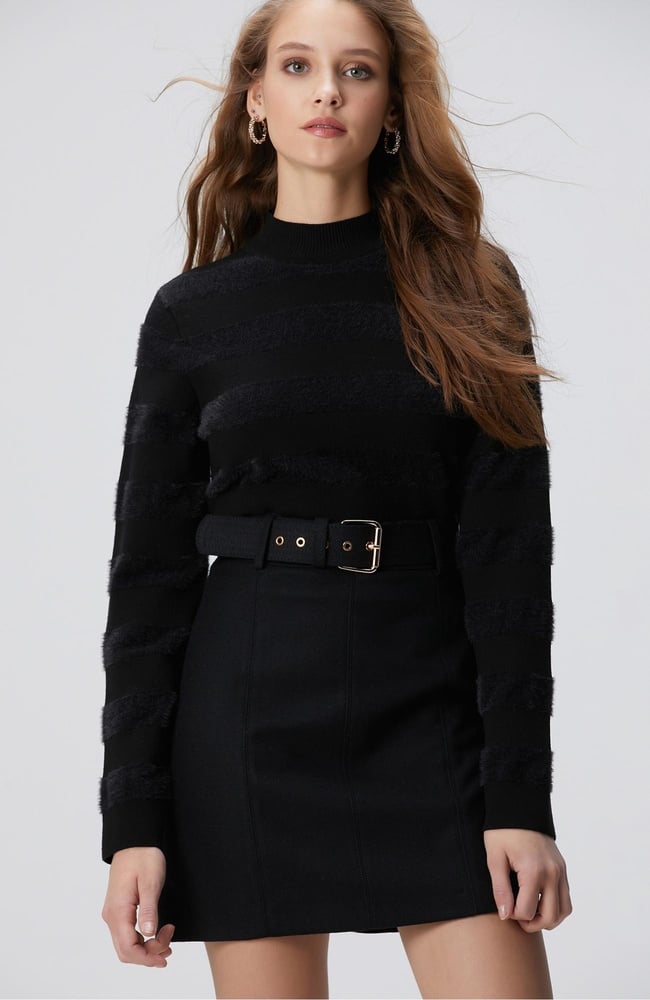  Network Kadın Siyah Çizgili Triko Kazak