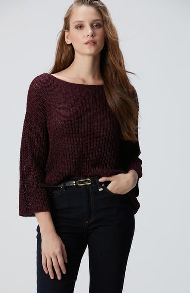  Network Kadın Bordo Truvakar Kol Triko Kazak