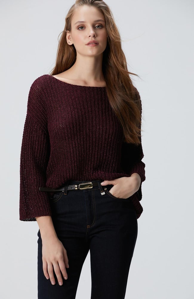  Network Kadın Bordo Truvakar Kol Triko Kazak