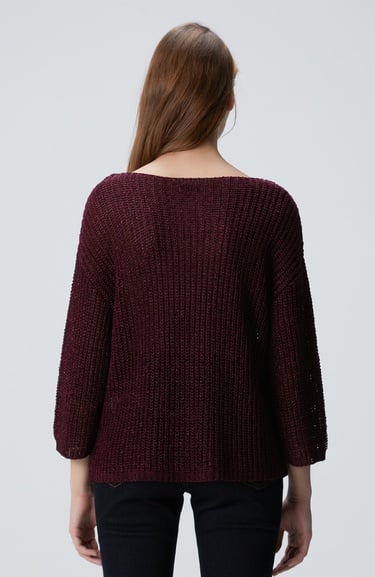  Network Kadın Bordo Truvakar Kol Triko Kazak