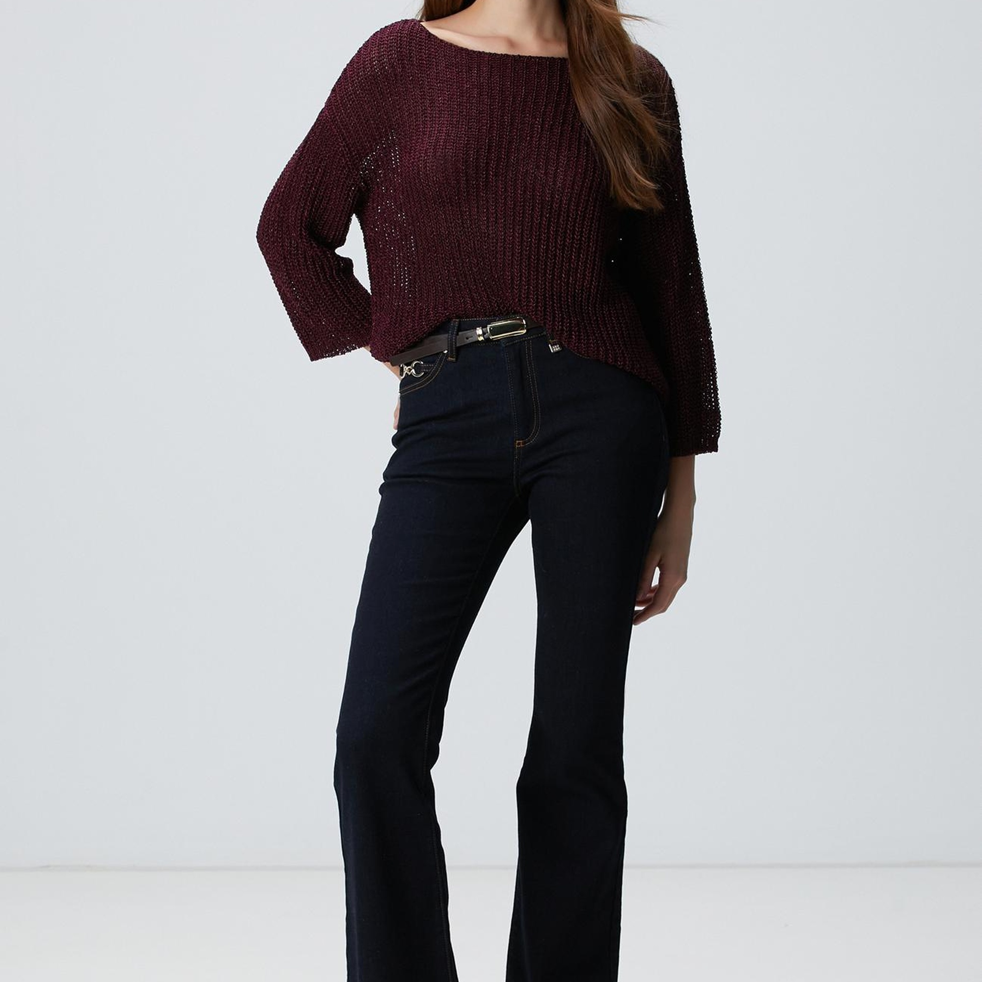 Network Kadın Bordo Truvakar Kol Triko Kazak