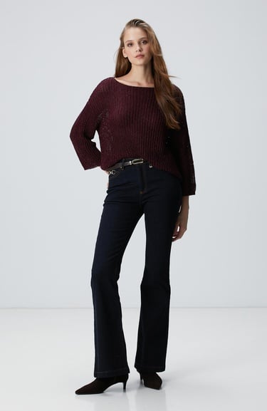  Network Kadın Bordo Truvakar Kol Triko Kazak