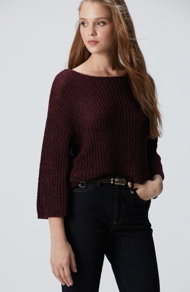  Network Kadın Bordo Truvakar Kol Triko Kazak