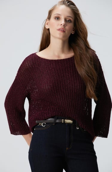  Network Kadın Bordo Truvakar Kol Triko Kazak