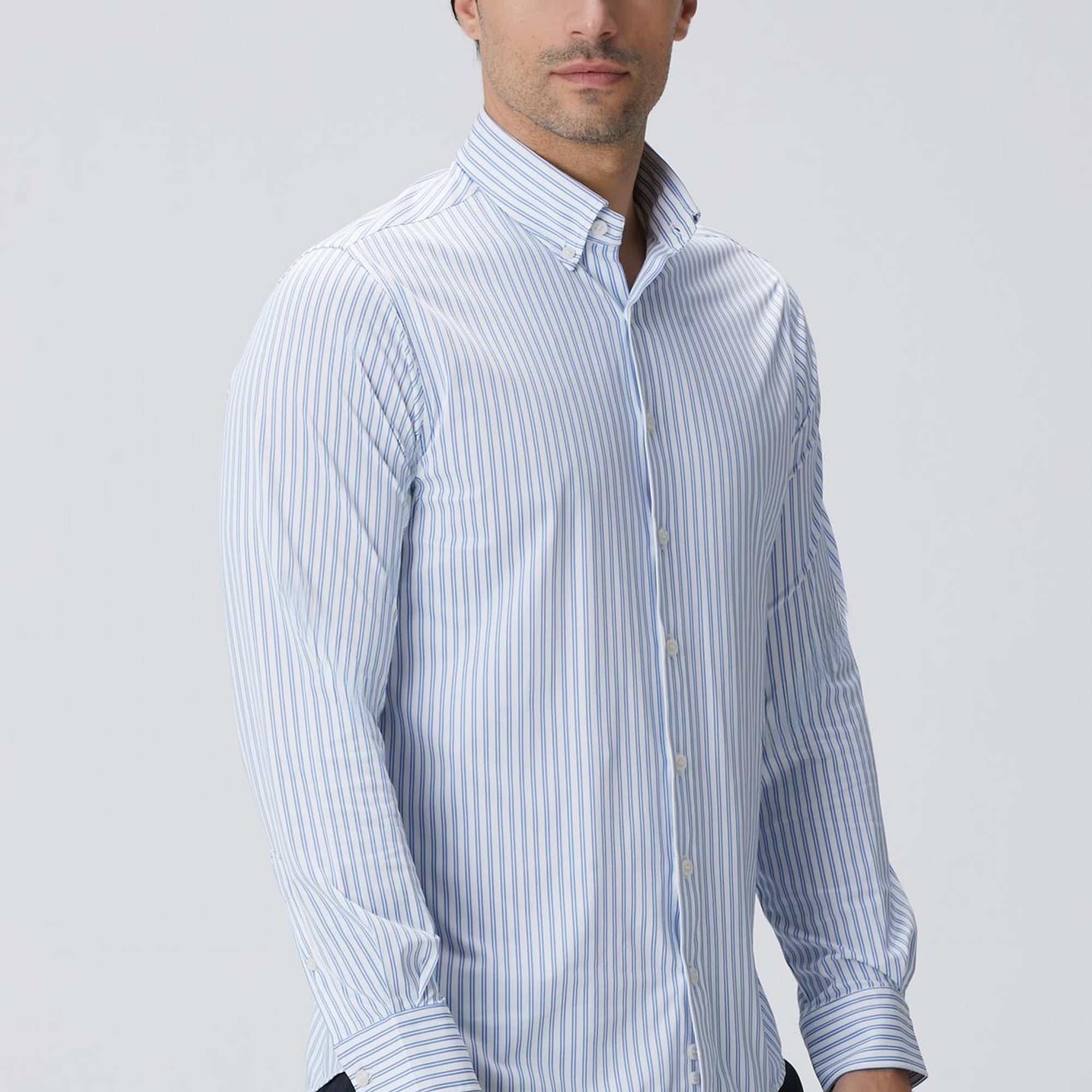 Network Erkek N-Tech Mavi Beyaz Çizgili Gömlek