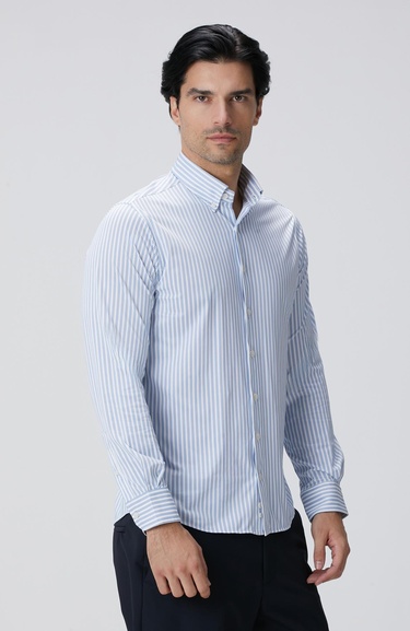  Network Erkek N-Tech Mavi Beyaz Çizgili Gömlek