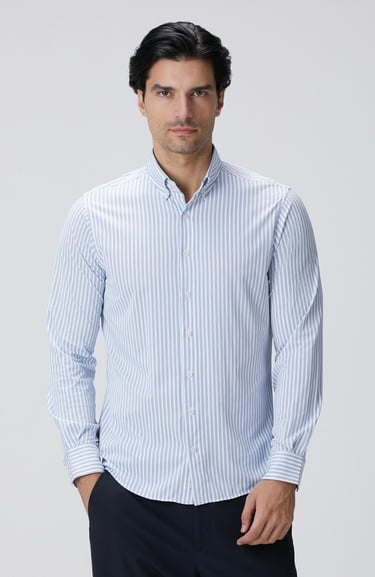  Network Erkek N-Tech Mavi Beyaz Çizgili Gömlek