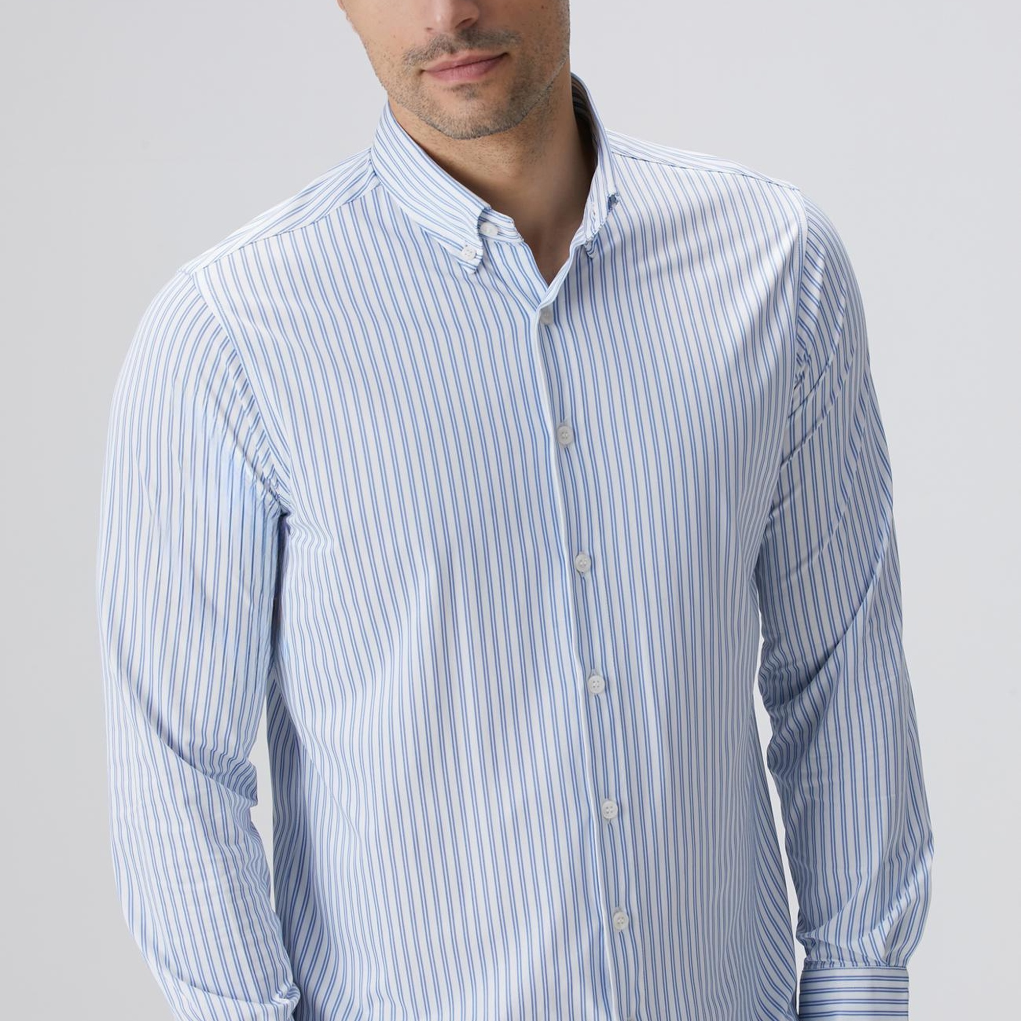 Network Erkek N-Tech Mavi Beyaz Çizgili Gömlek
