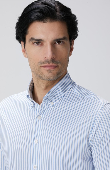  Network Erkek N-Tech Mavi Beyaz Çizgili Gömlek