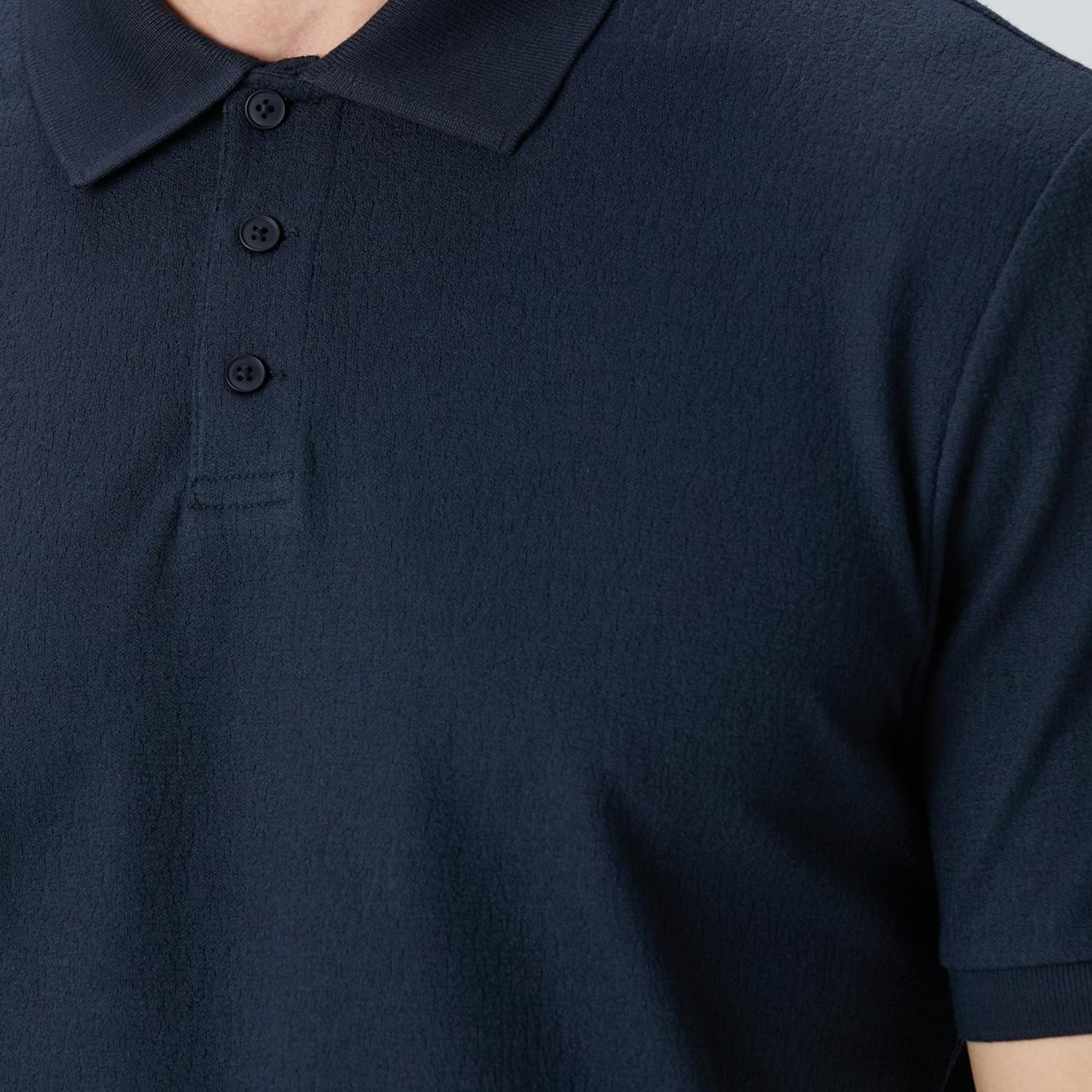 Network Erkek Lacivert Polo Yaka Düğmeli Jakarlı T-shirt