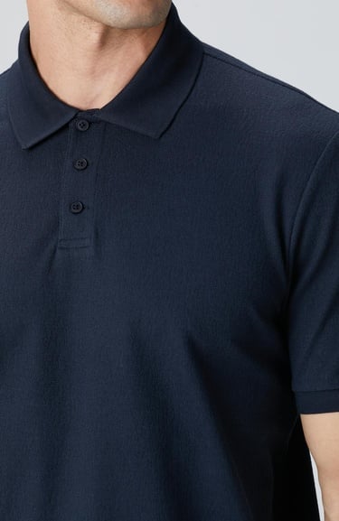  Network Erkek Lacivert Polo Yaka Düğmeli Jakarlı T-shirt