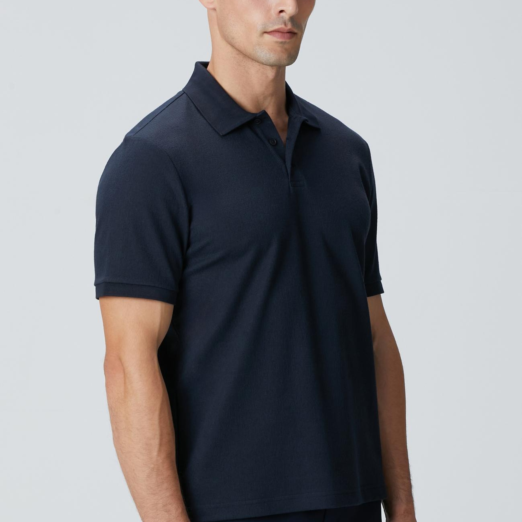 Network Erkek Lacivert Polo Yaka Düğmeli Jakarlı T-shirt