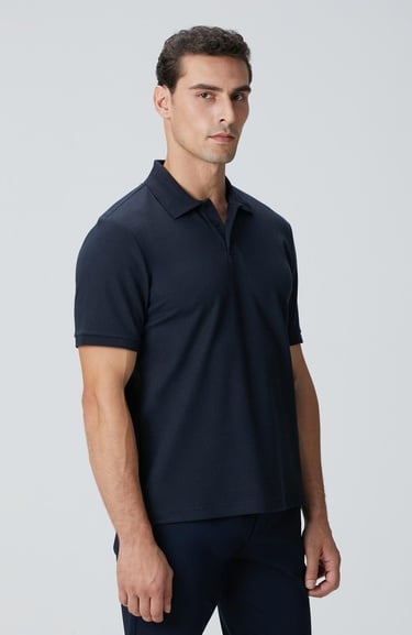  Network Erkek Lacivert Polo Yaka Düğmeli Jakarlı T-shirt