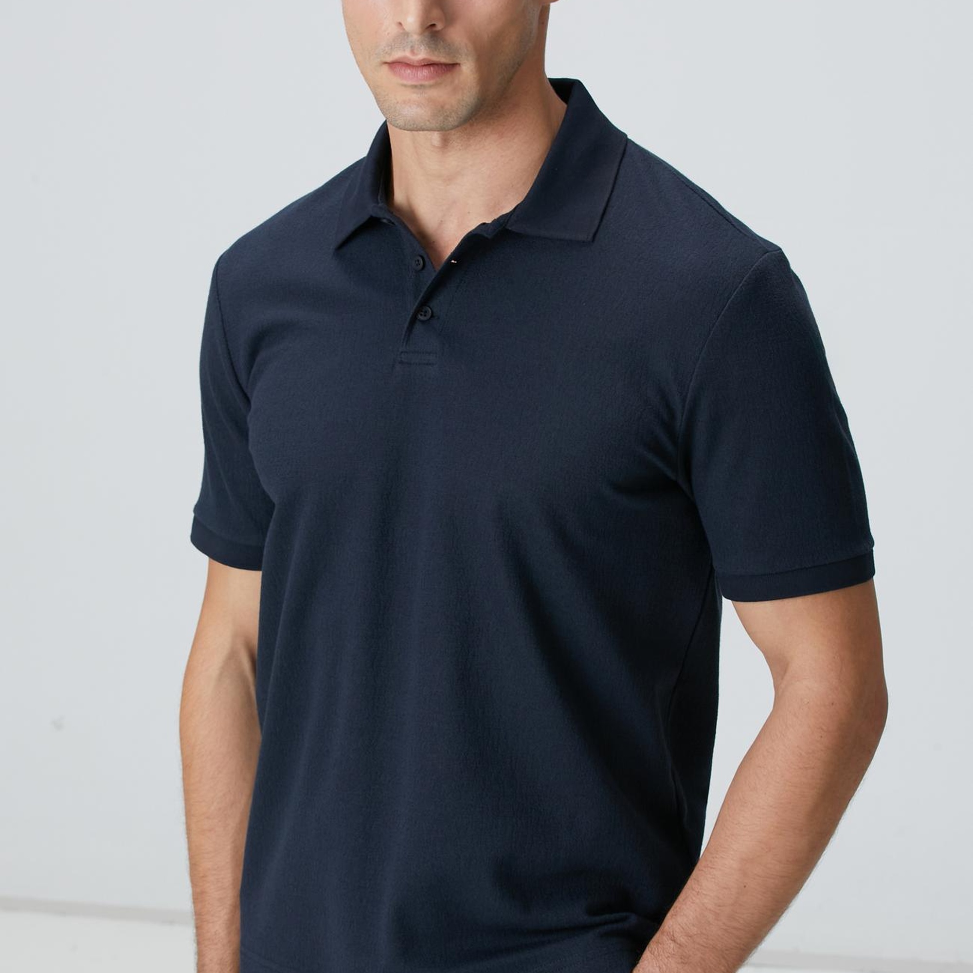 Network Erkek Lacivert Polo Yaka Düğmeli Jakarlı T-shirt