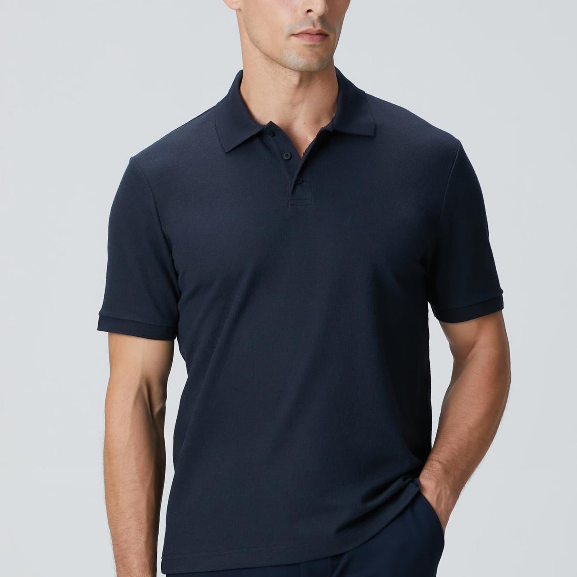 Network Erkek Lacivert Polo Yaka Düğmeli Jakarlı T-shirt