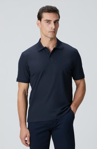  Network Erkek Lacivert Polo Yaka Düğmeli Jakarlı T-shirt