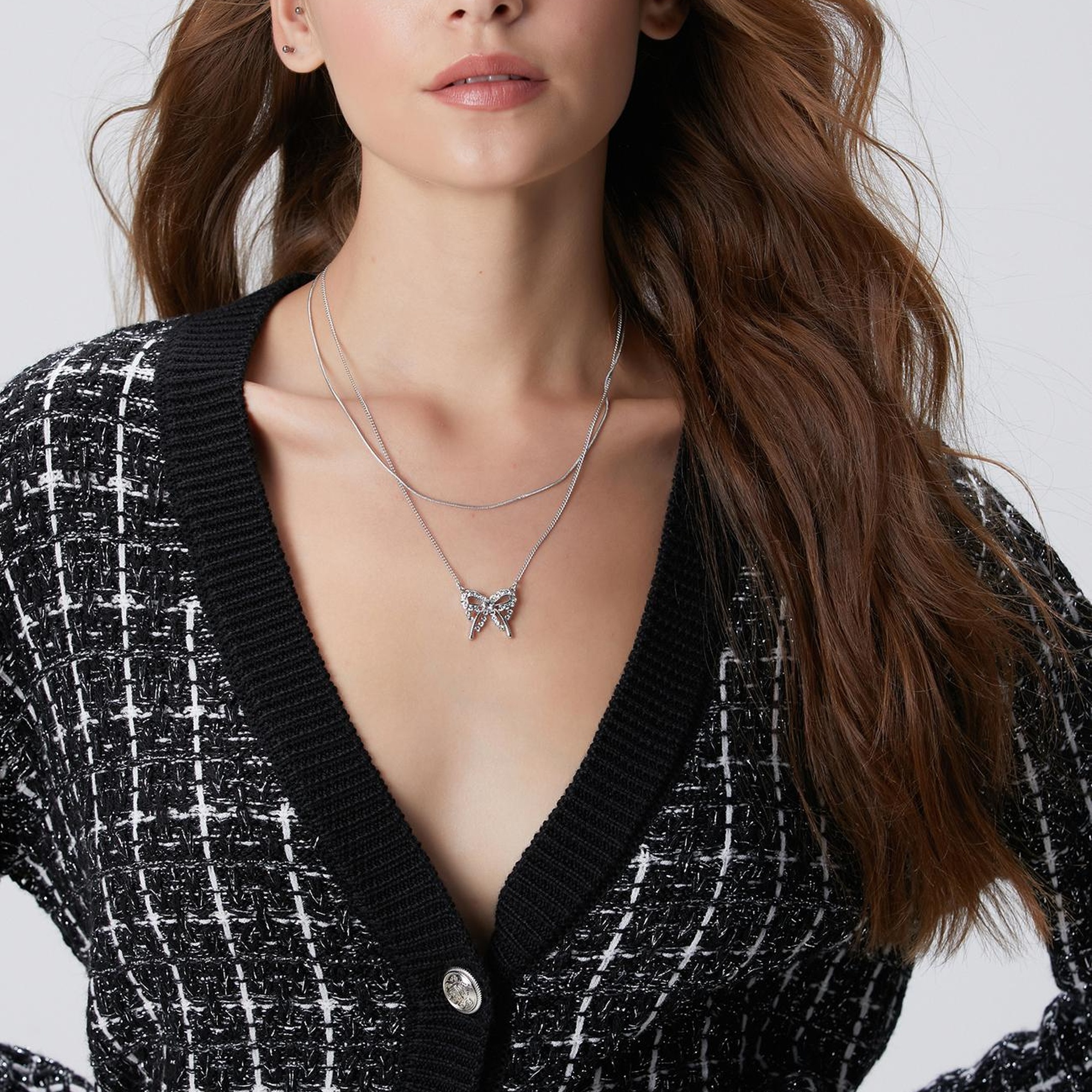 Network Kadın Siyah Beyaz Yün Karışımlı Hırka