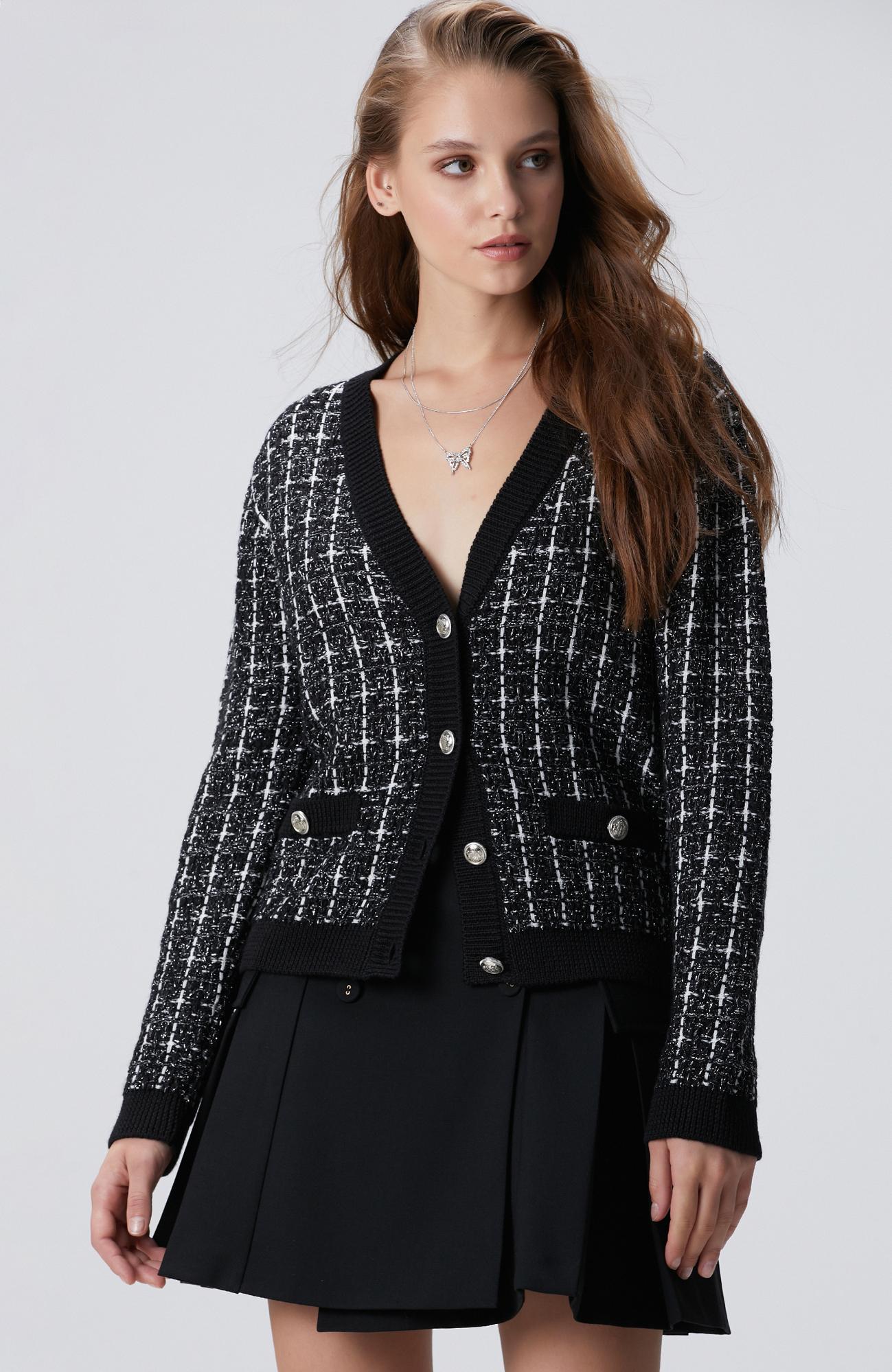  Network Kadın Siyah Beyaz Yün Karışımlı Hırka