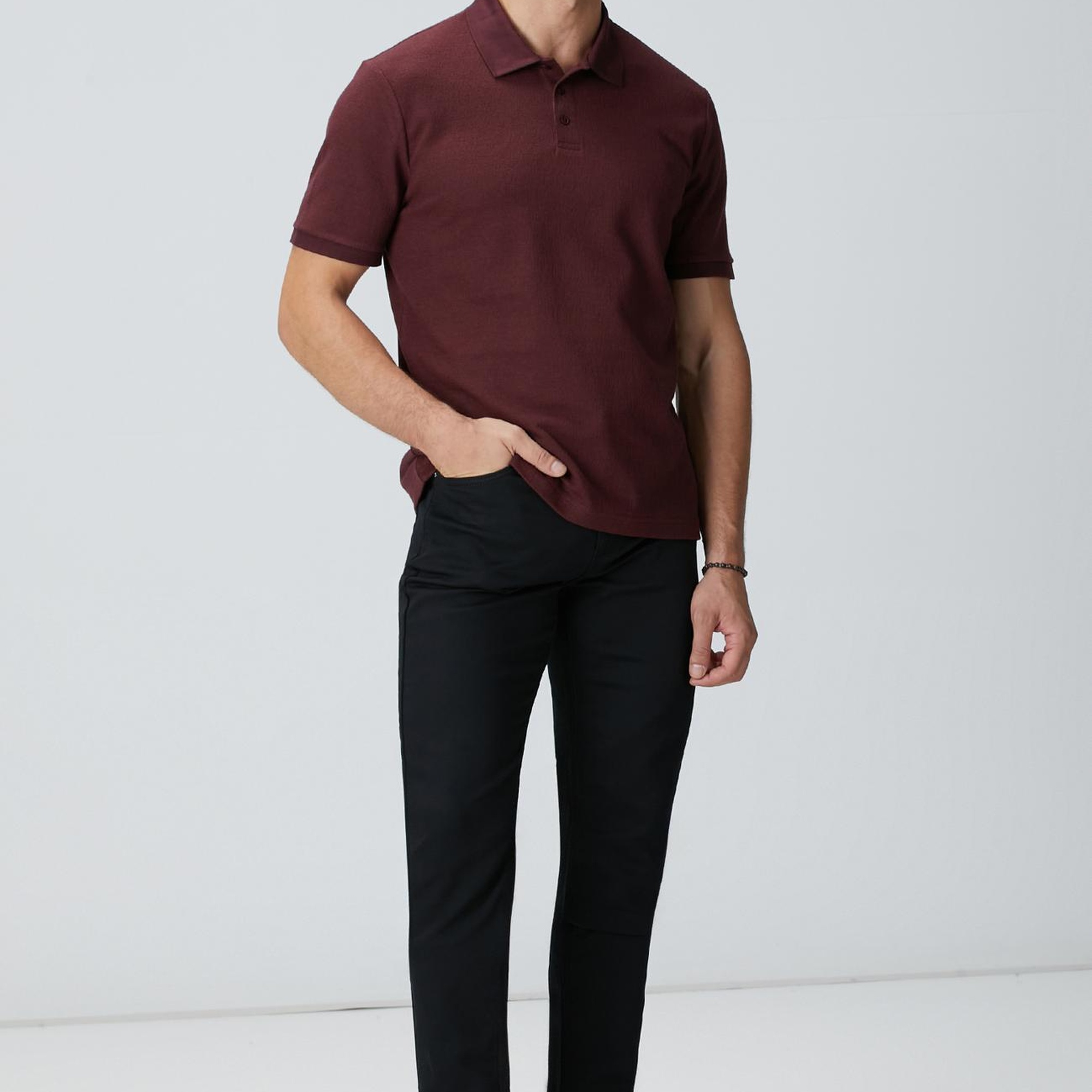 Network Erkek Bordo Polo Yaka Düğmeli Jakarlı T-shirt