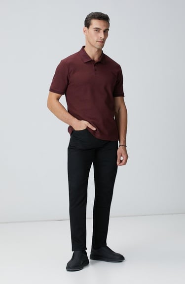  Network Erkek Bordo Polo Yaka Düğmeli Jakarlı T-shirt