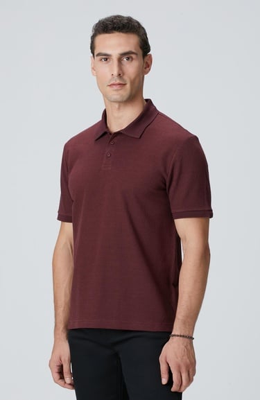  Network Erkek Bordo Polo Yaka Düğmeli Jakarlı T-shirt
