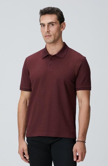  Network Erkek Bordo Polo Yaka Düğmeli Jakarlı T-shirt