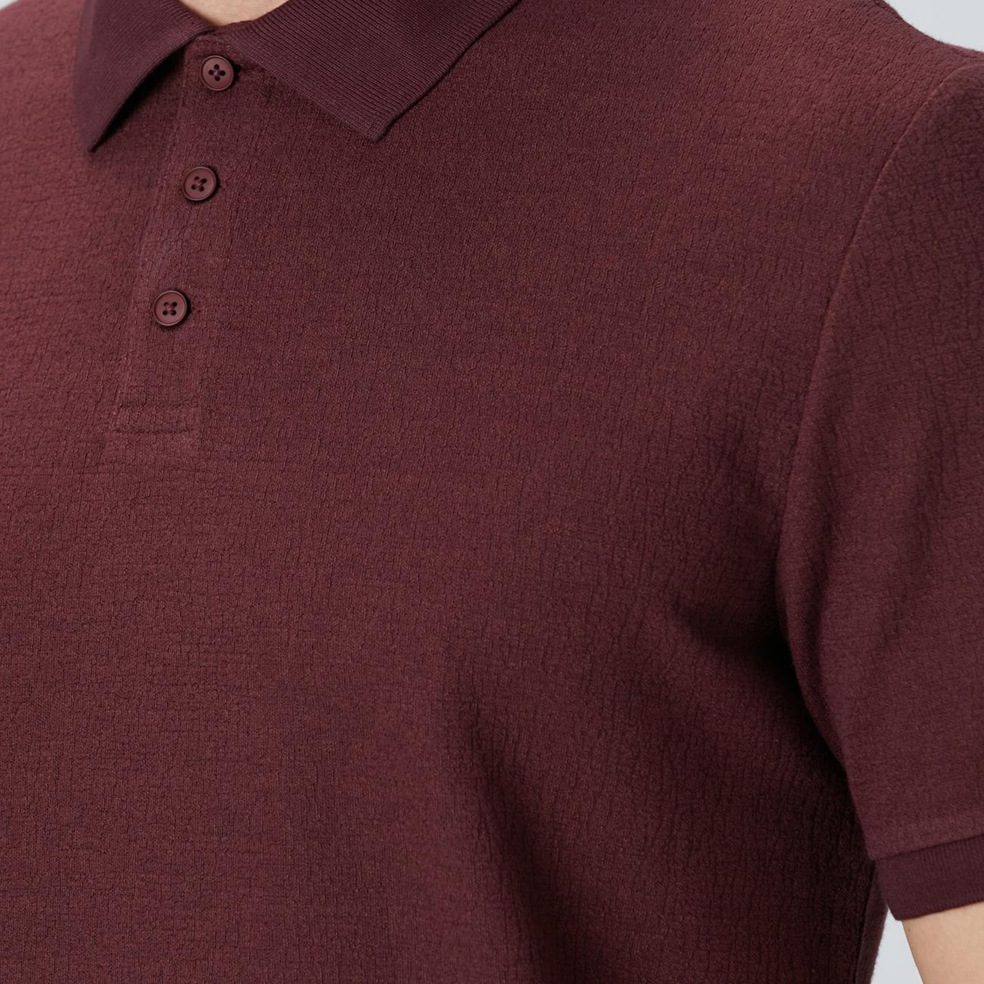 Network Erkek Bordo Polo Yaka Düğmeli Jakarlı T-shirt