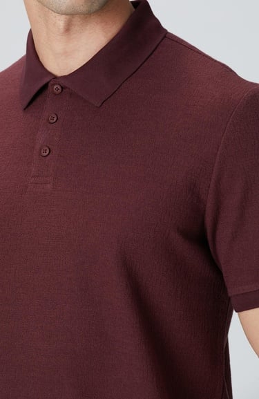  Network Erkek Bordo Polo Yaka Düğmeli Jakarlı T-shirt