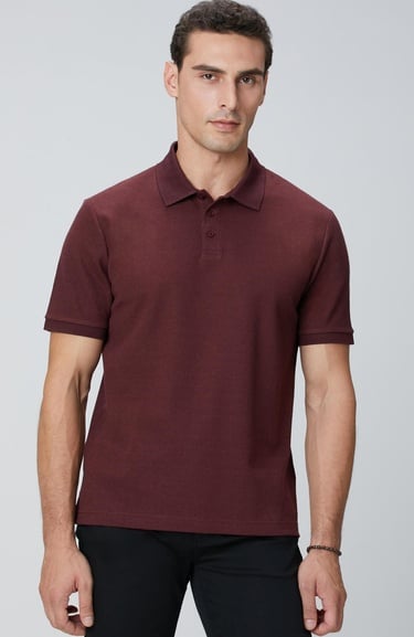  Network Erkek Bordo Polo Yaka Düğmeli Jakarlı T-shirt