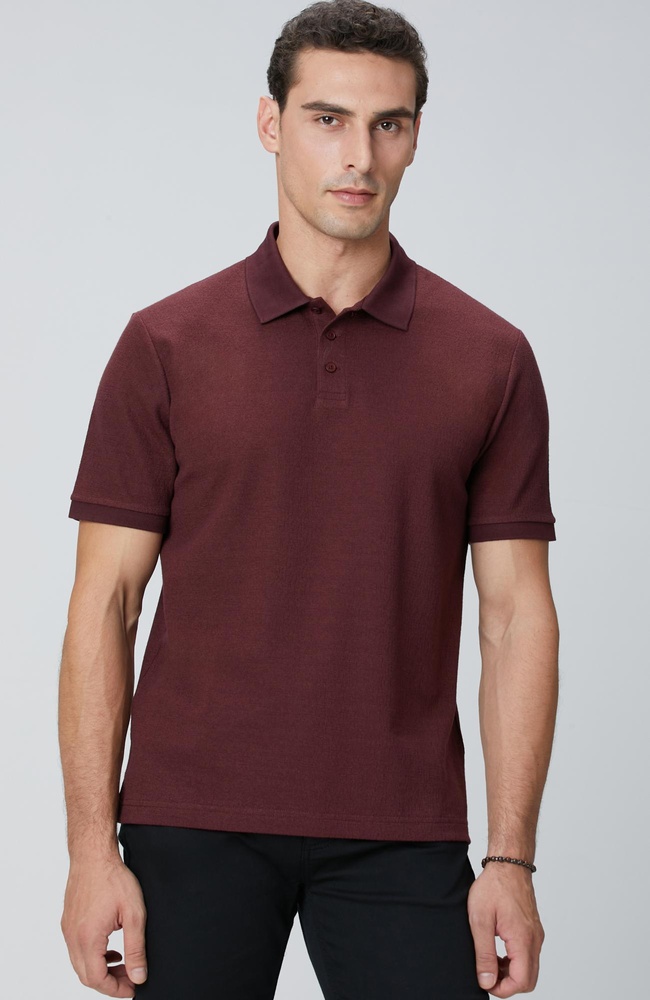  Network Erkek Bordo Polo Yaka Düğmeli Jakarlı T-shirt