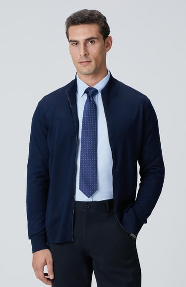  Network Erkek Lacivert Yün Karışımlı Triko Hırka