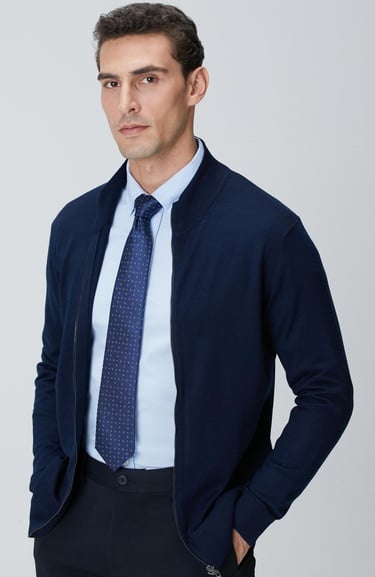  Network Erkek Lacivert Yün Karışımlı Triko Hırka