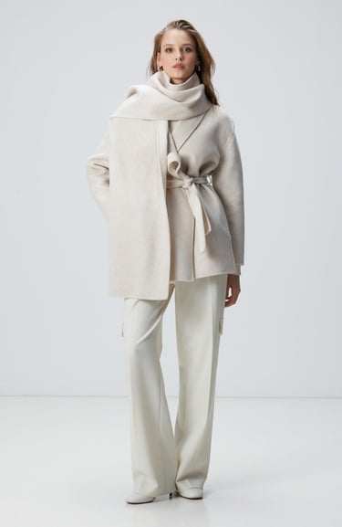  Network Kadın Limited Bej Melanj Handmade Yün Kaban